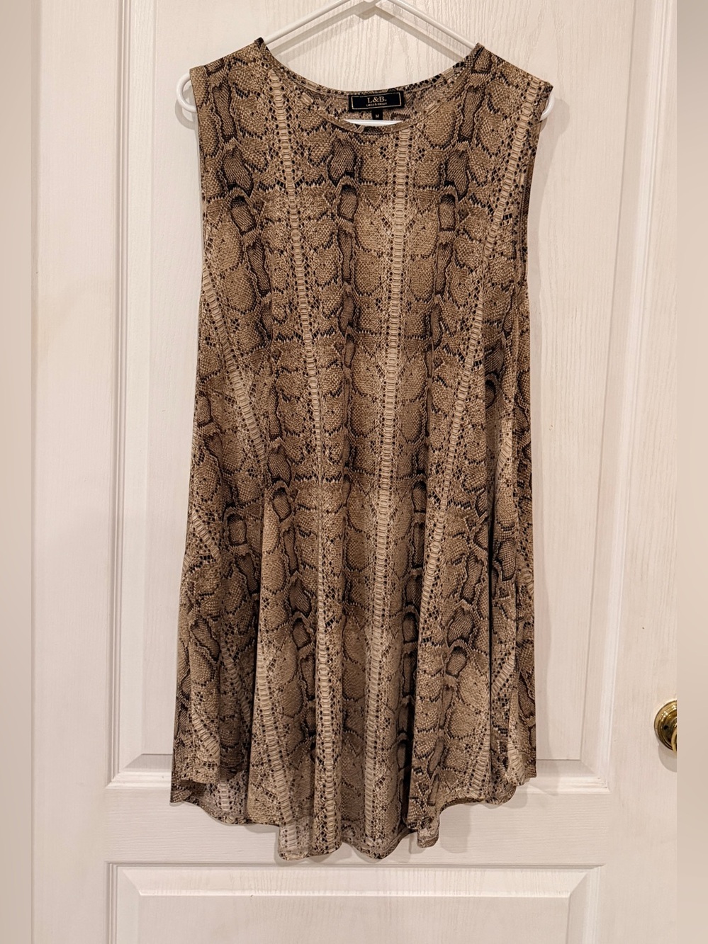 L&B Sleeveless Snake-Print Tunic Top - Beige Taupe